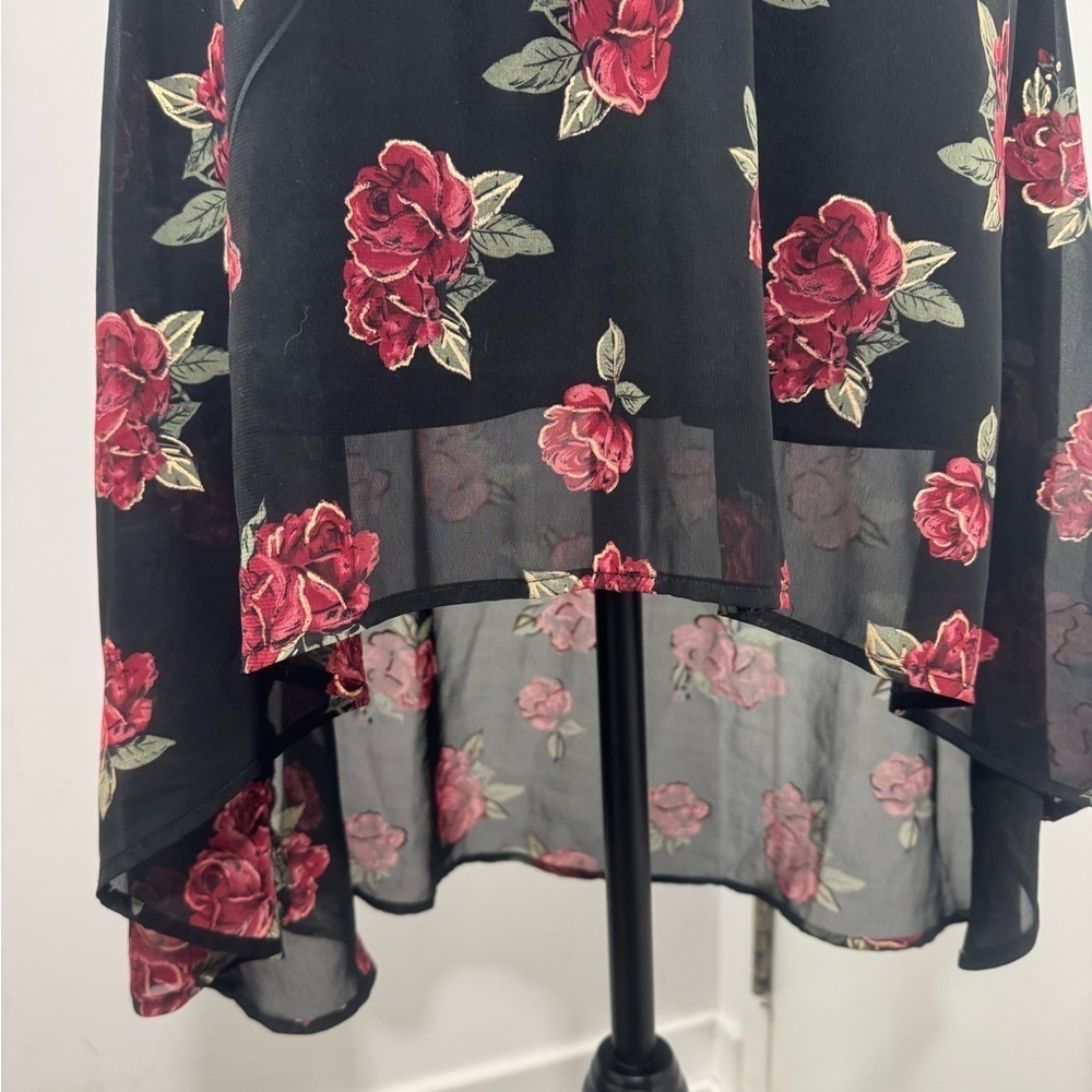 Girls Fall Dress Black And Red Rose Drop Tail Belt Short Sleeve Prom Lay… - Picture 7 of 12